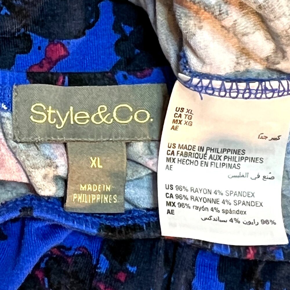 Style & Co Blouse Womens XL Fits to 1X Jewel Tone Blue Peasant Top Babydoll - Picture 9 of 14